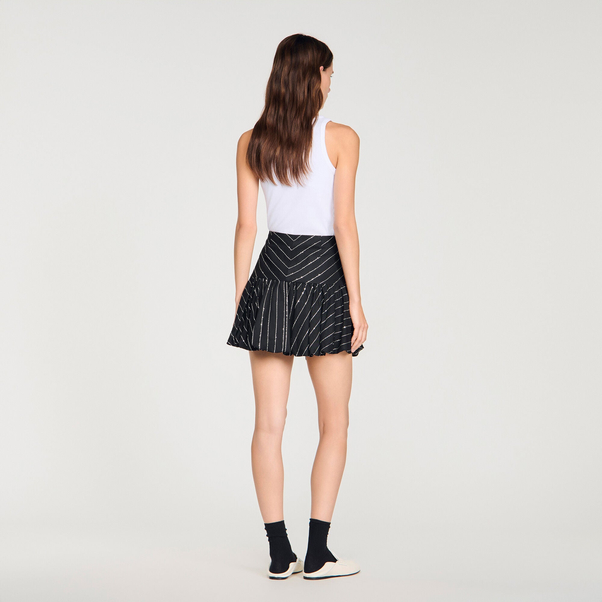 Jaima Short Striped Sequin Skirt Black / White