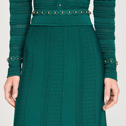 Vanea Beaded Textured Knit Skirt Dark Green