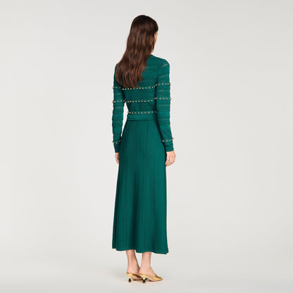 Vanea Beaded Textured Knit Skirt Dark Green