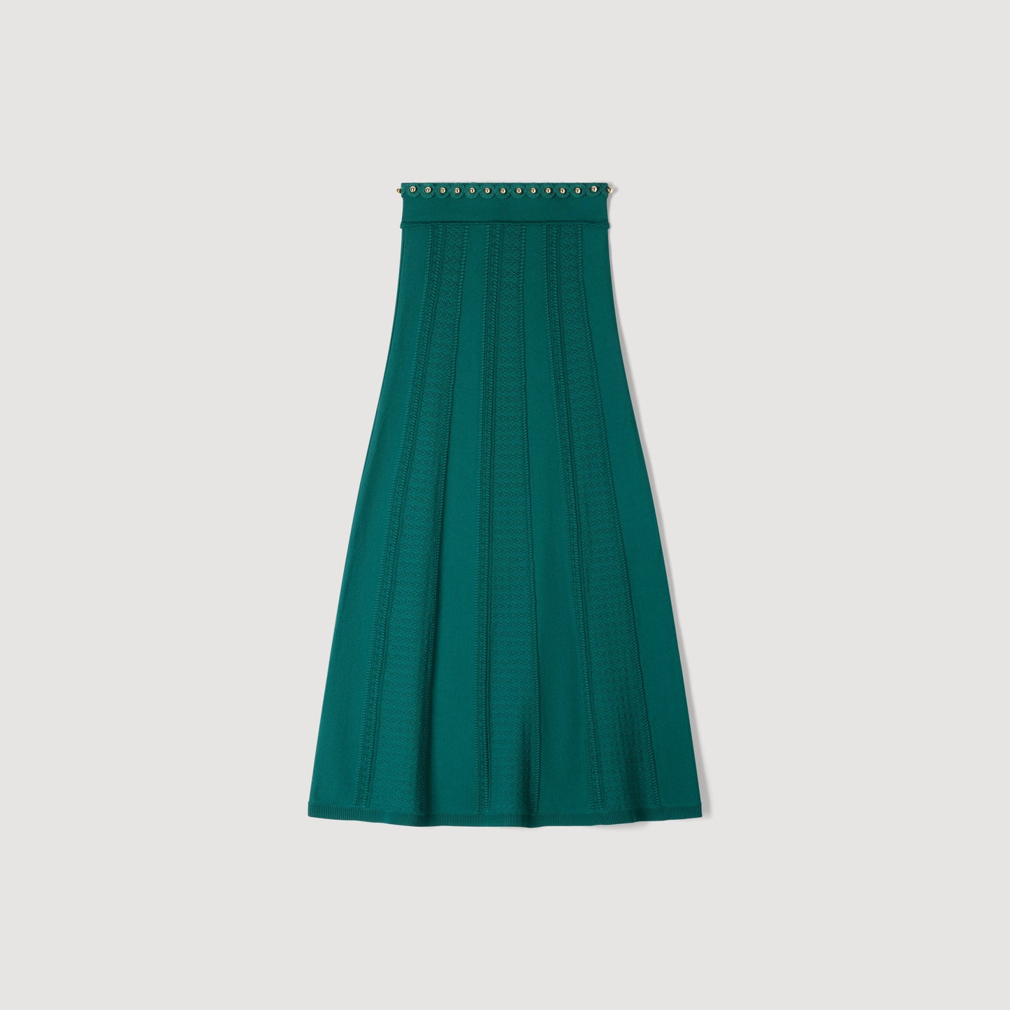 Vanea Beaded Textured Knit Skirt Dark Green