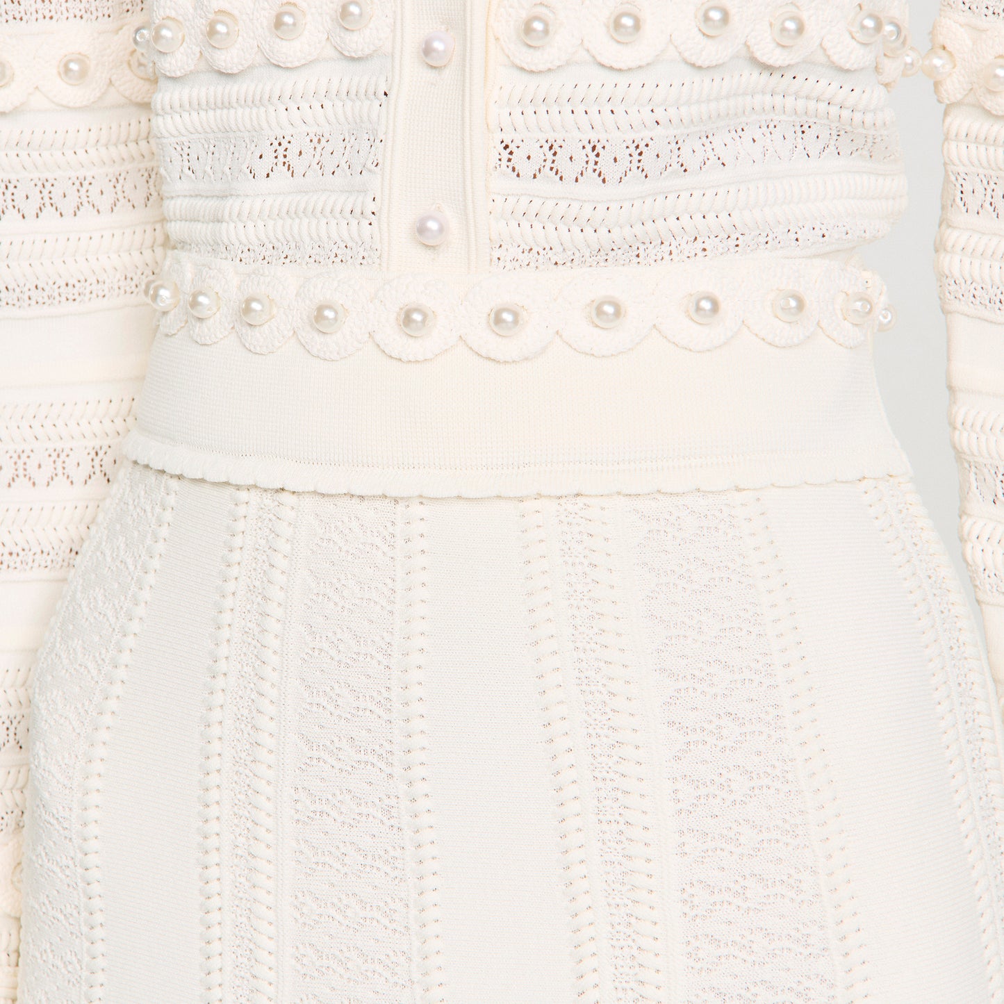 Vanea Beaded Textured Knit Skirt Cream