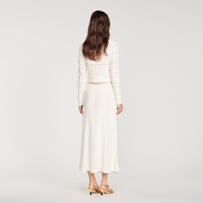 Vanea Beaded Textured Knit Skirt Cream