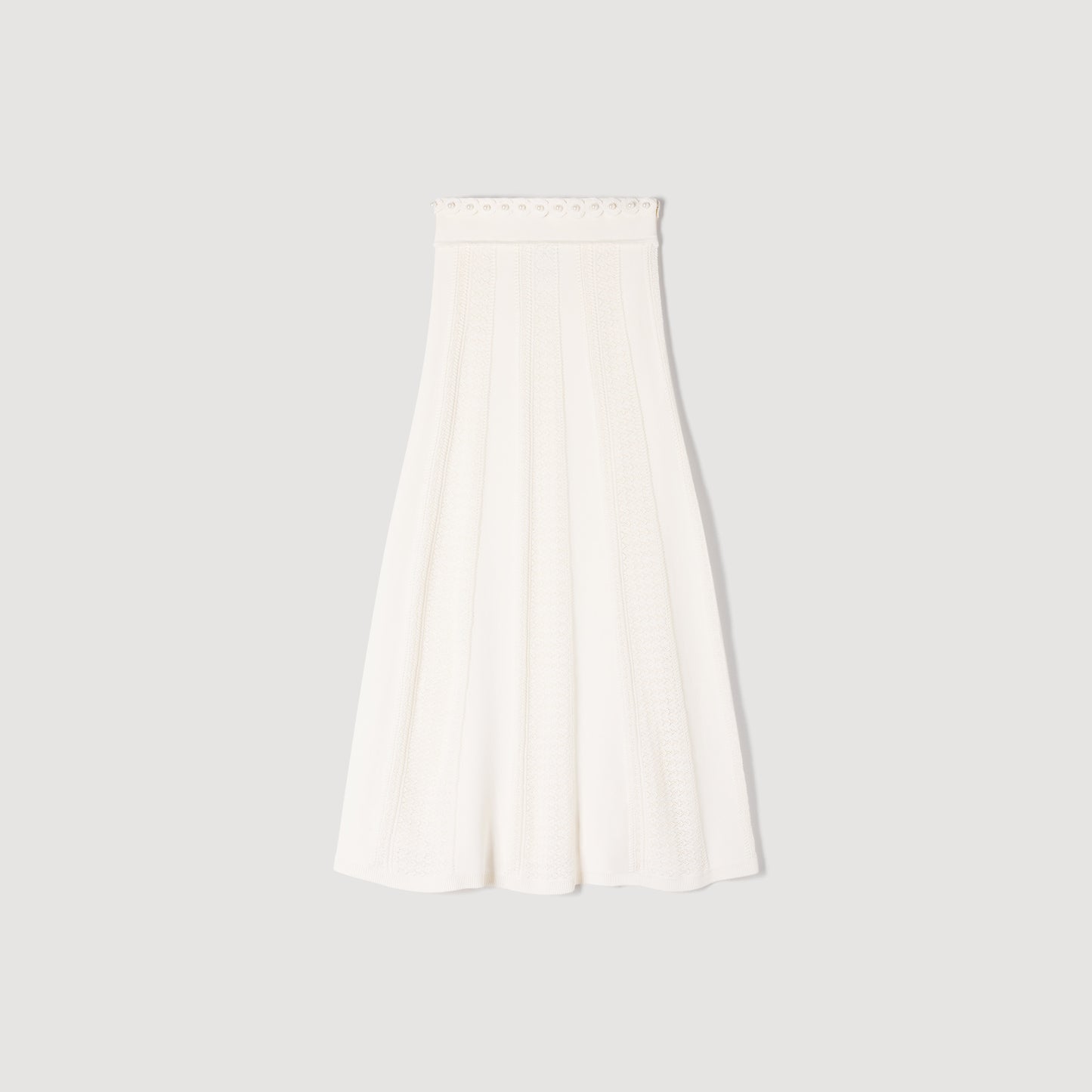 Vanea Beaded Textured Knit Skirt Cream
