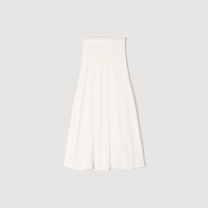 Vanea Beaded Textured Knit Skirt Cream