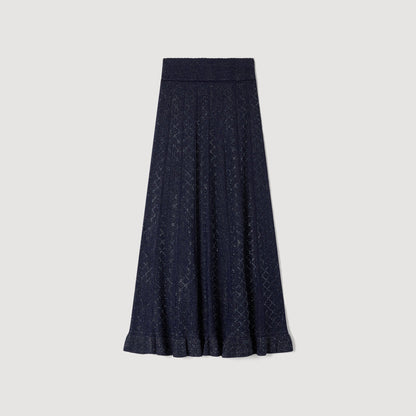 Leslie Rhinestone Knit Maxi Skirt Navy Blue