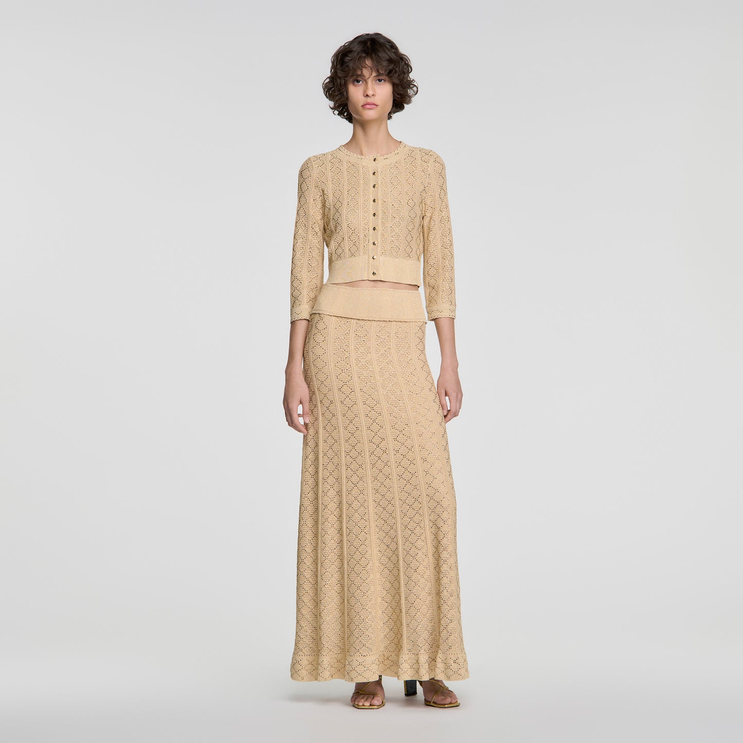 Leslie Long rhinestone knit skirt Vanilla