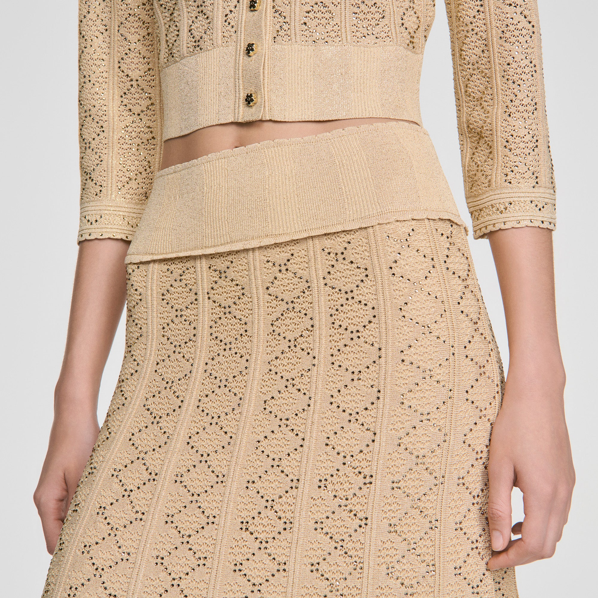Leslie Long rhinestone knit skirt Vanilla