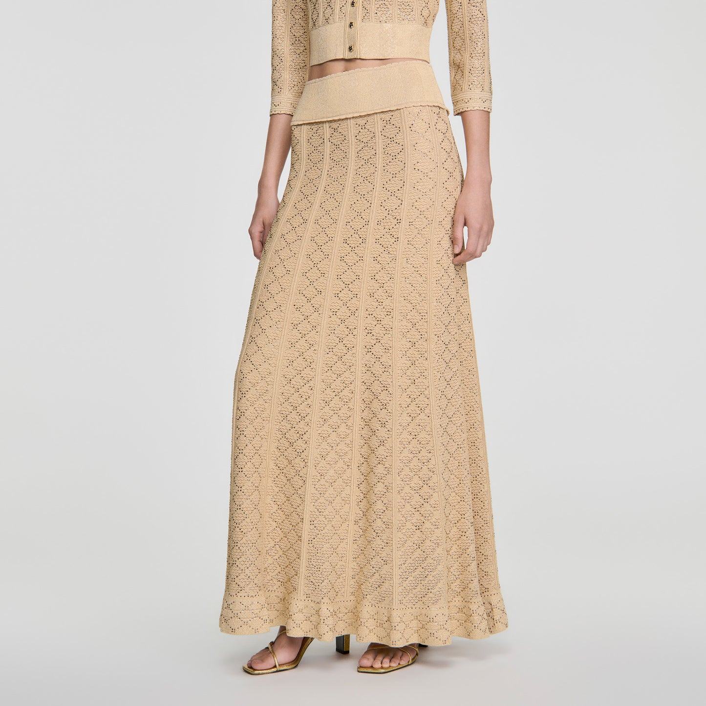 Leslie Long rhinestone knit skirt Vanilla
