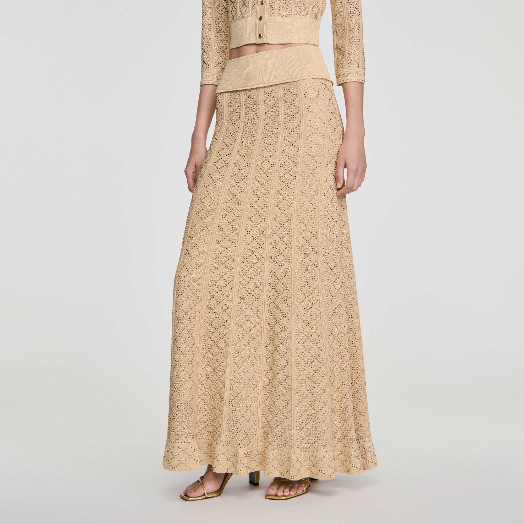 Leslie Long rhinestone knit skirt Vanilla