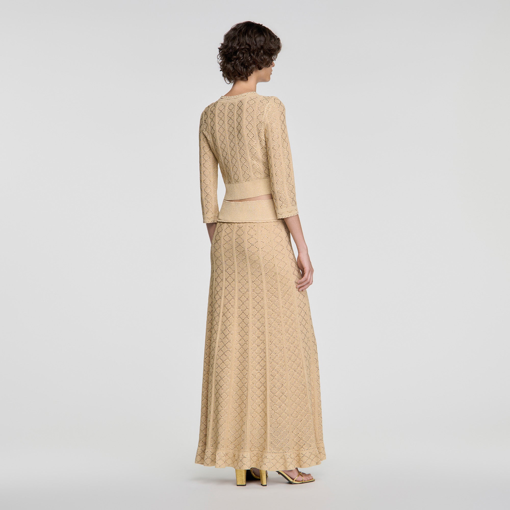 Leslie Long rhinestone knit skirt Vanilla