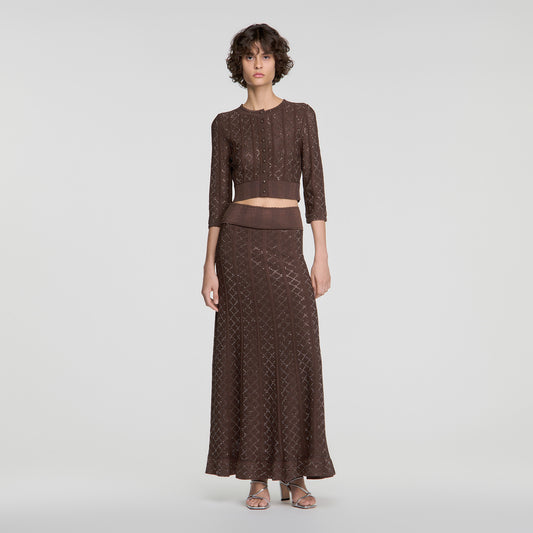 Leslie Long rhinestone knit skirt Brown