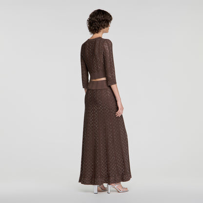Leslie Long rhinestone knit skirt Brown