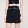 Lydie Rhinestone Embroidered Knit Skirt Black