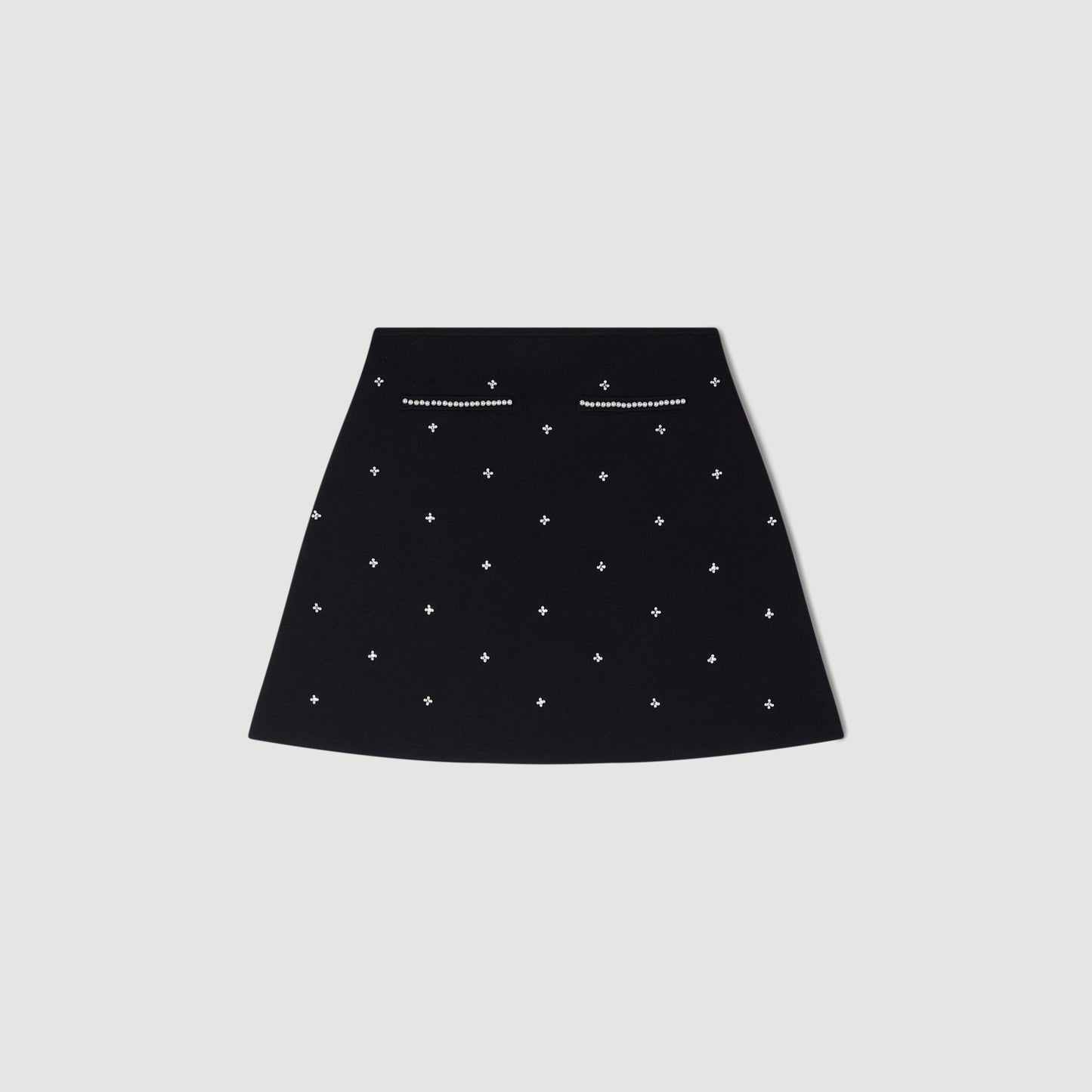 Lydie Rhinestone Embroidered Knit Skirt Black