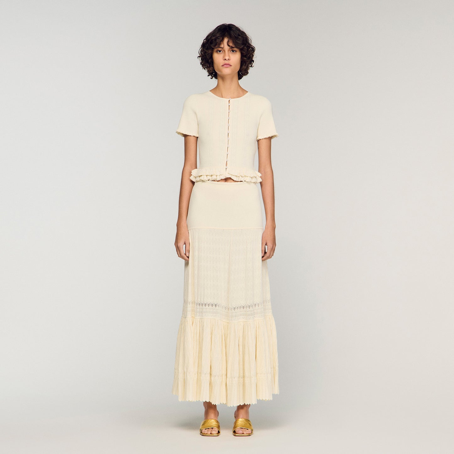 Long Knit Skirt Ecru