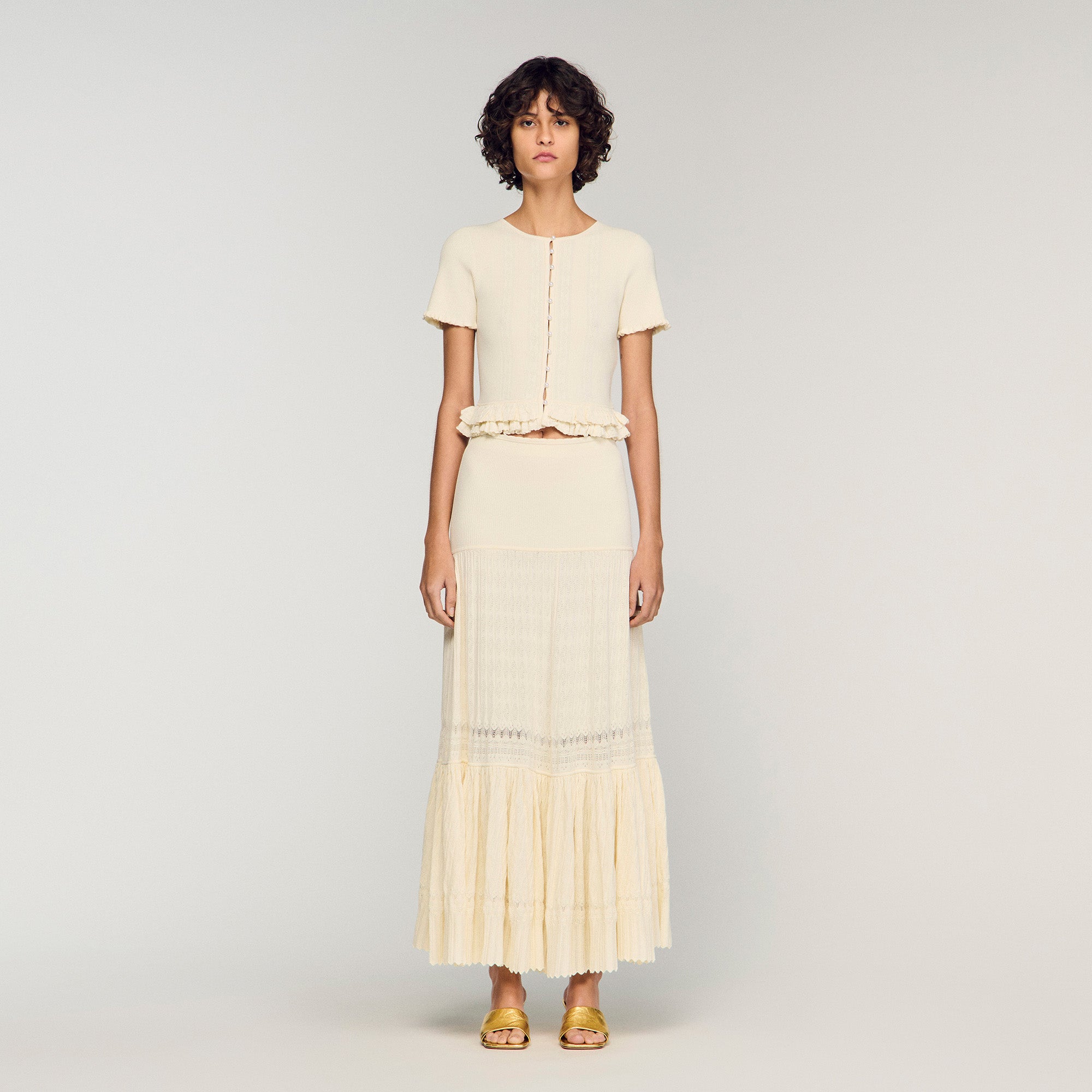 Long Knit Skirt Ecru