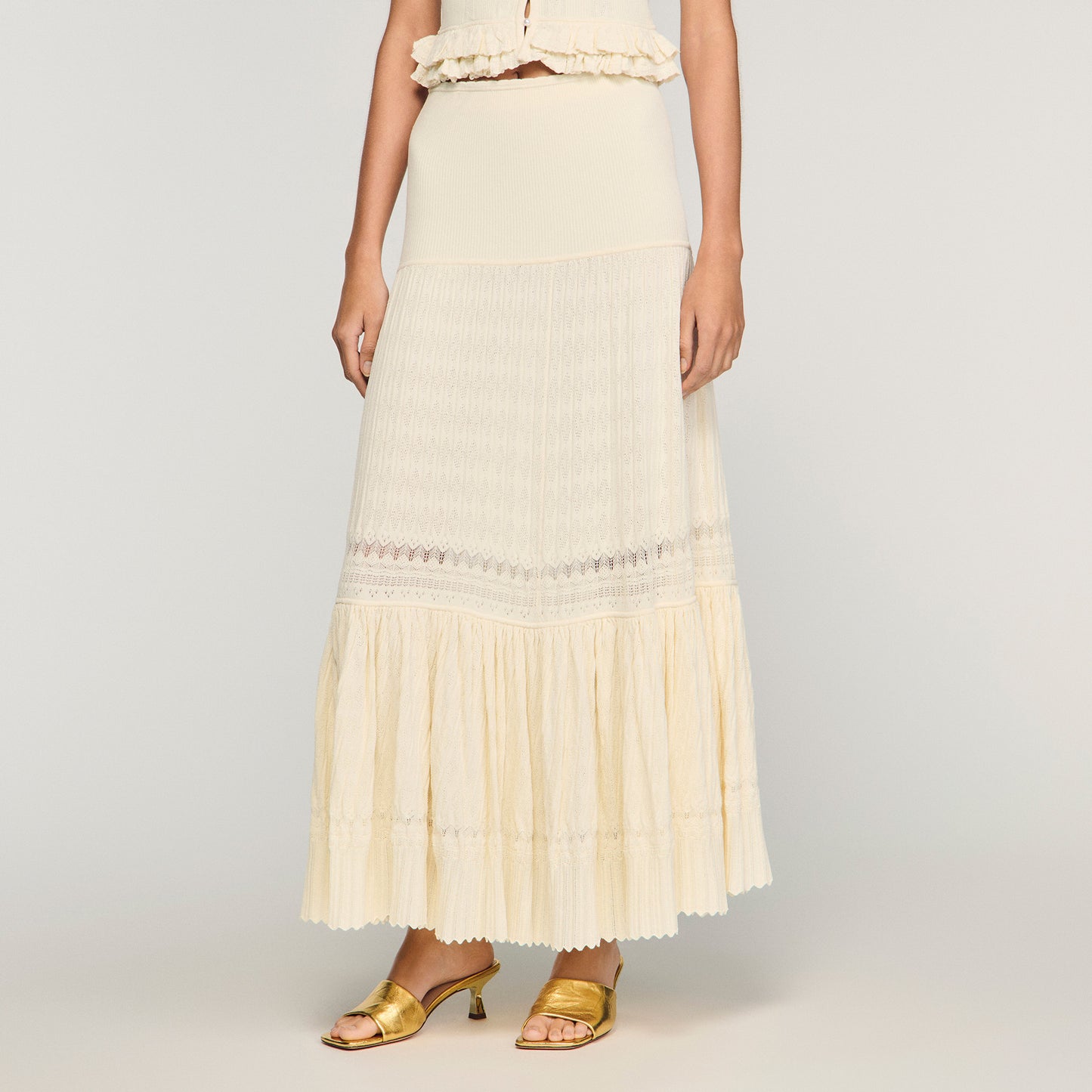 Long Knit Skirt Ecru