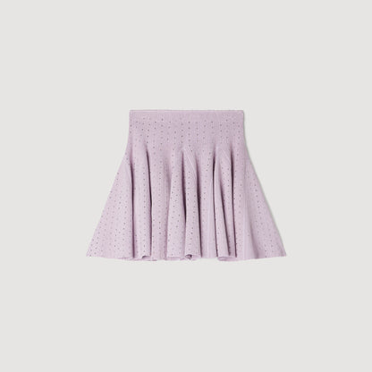 Tea Short Rhinestone Knit Skirt Mauve