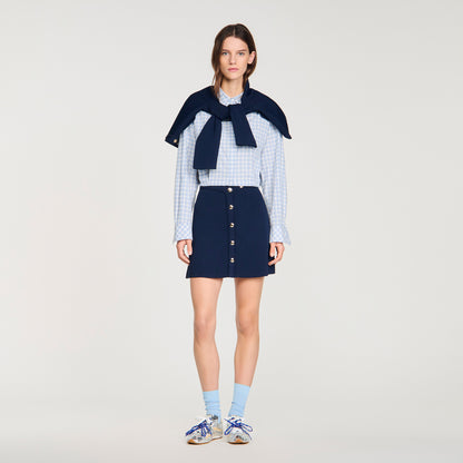 Candice Short Ribbed Skirt With Press Studs Navy Blue