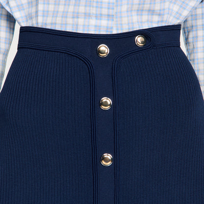 Candice Short Ribbed Skirt With Press Studs Navy Blue