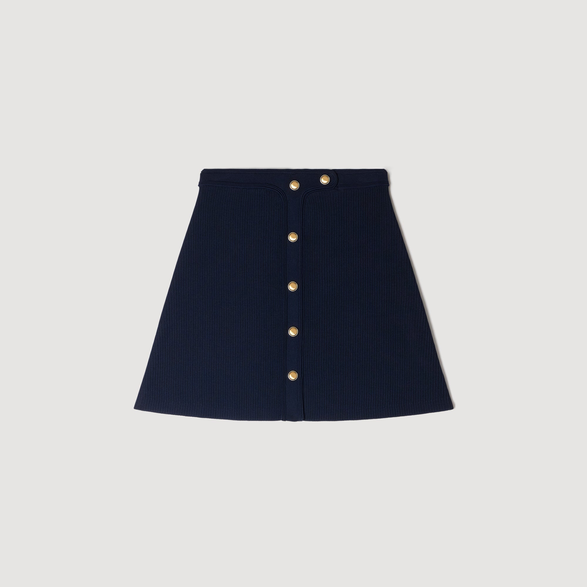 Candice Short Ribbed Skirt With Press Studs Navy Blue