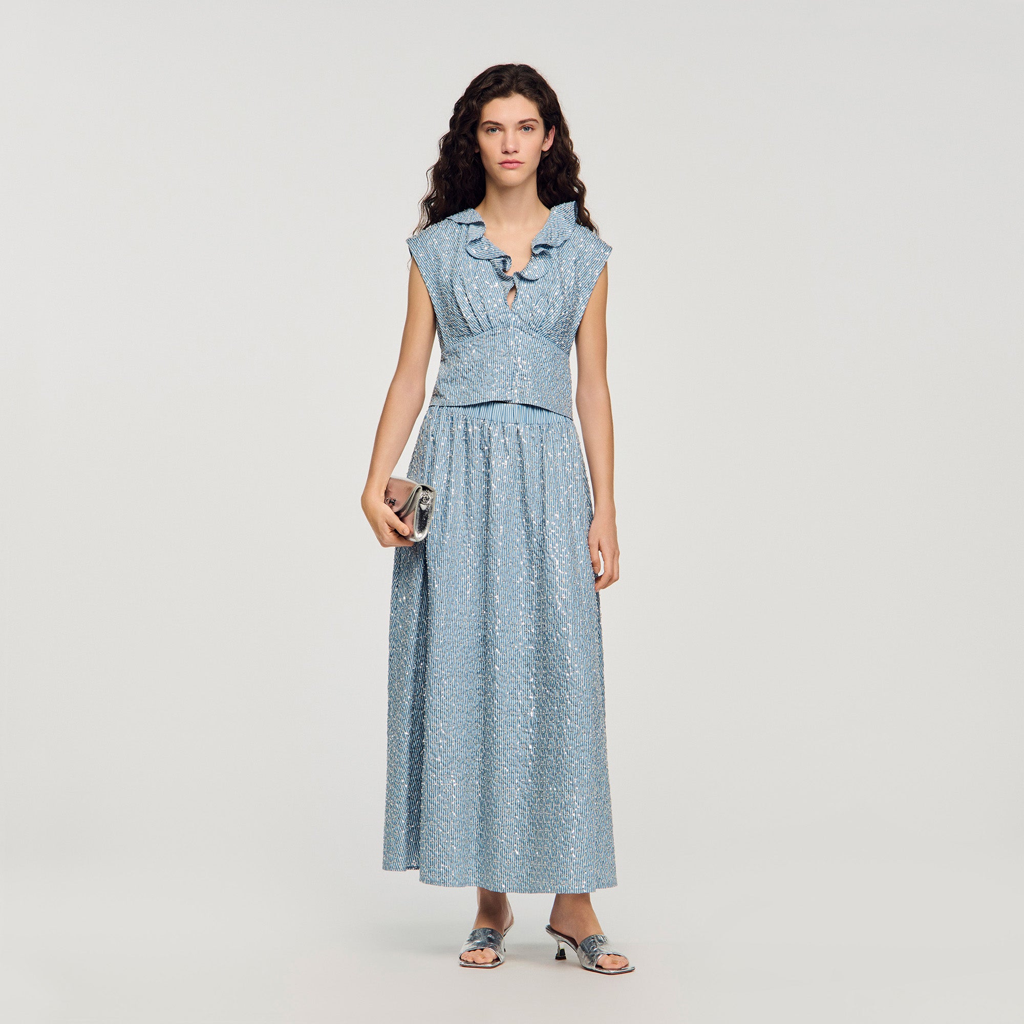 Isea Long Sequined Skirt Blue