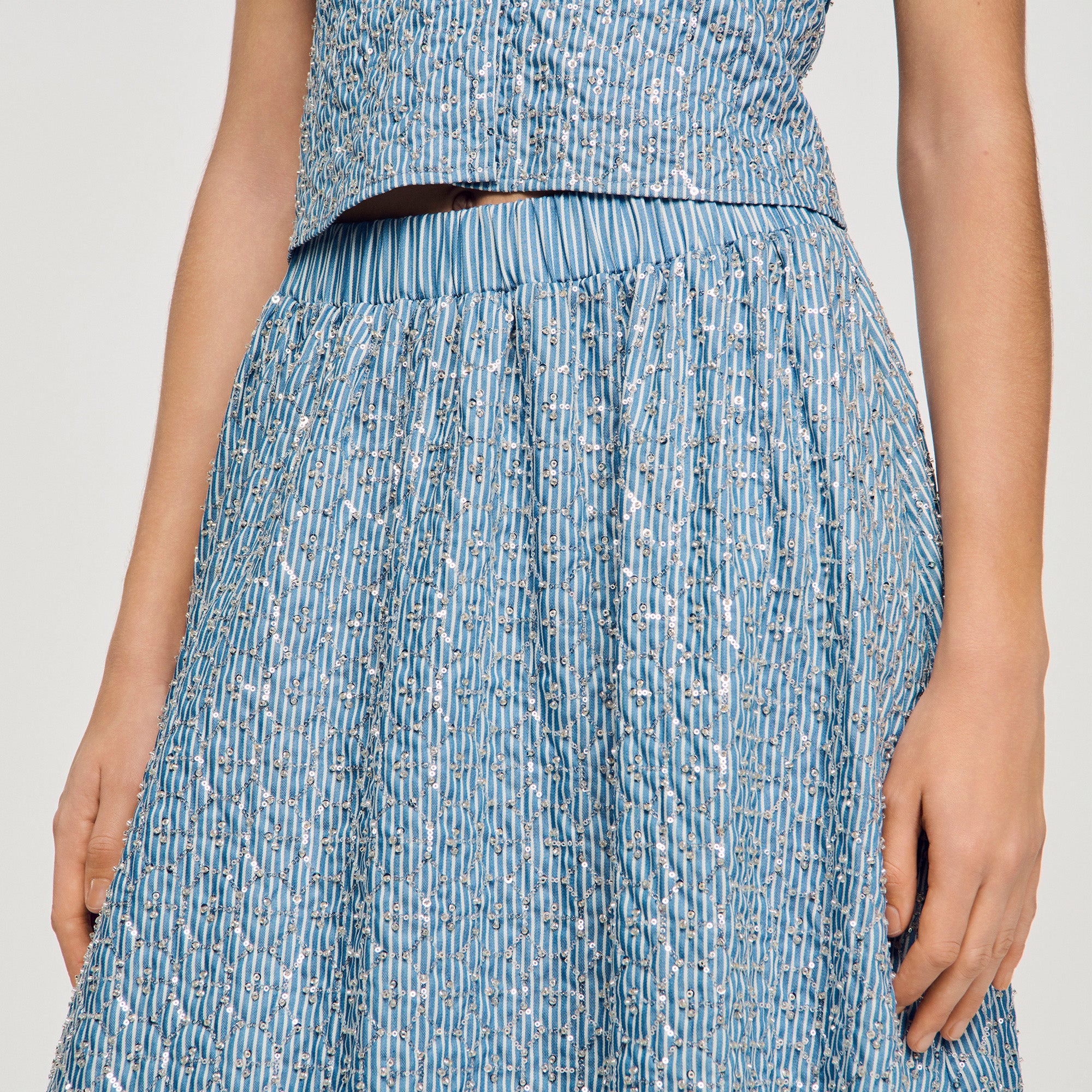 Isea Long Sequined Skirt Blue