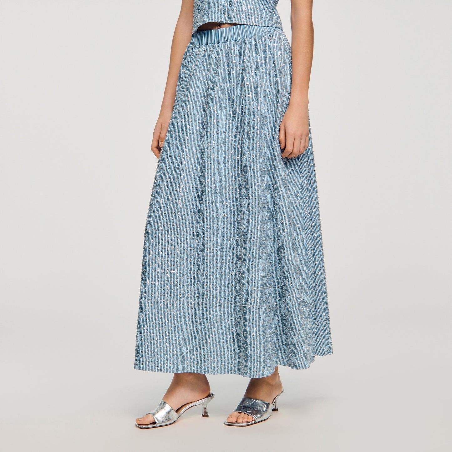 Isea Long Sequined Skirt Blue