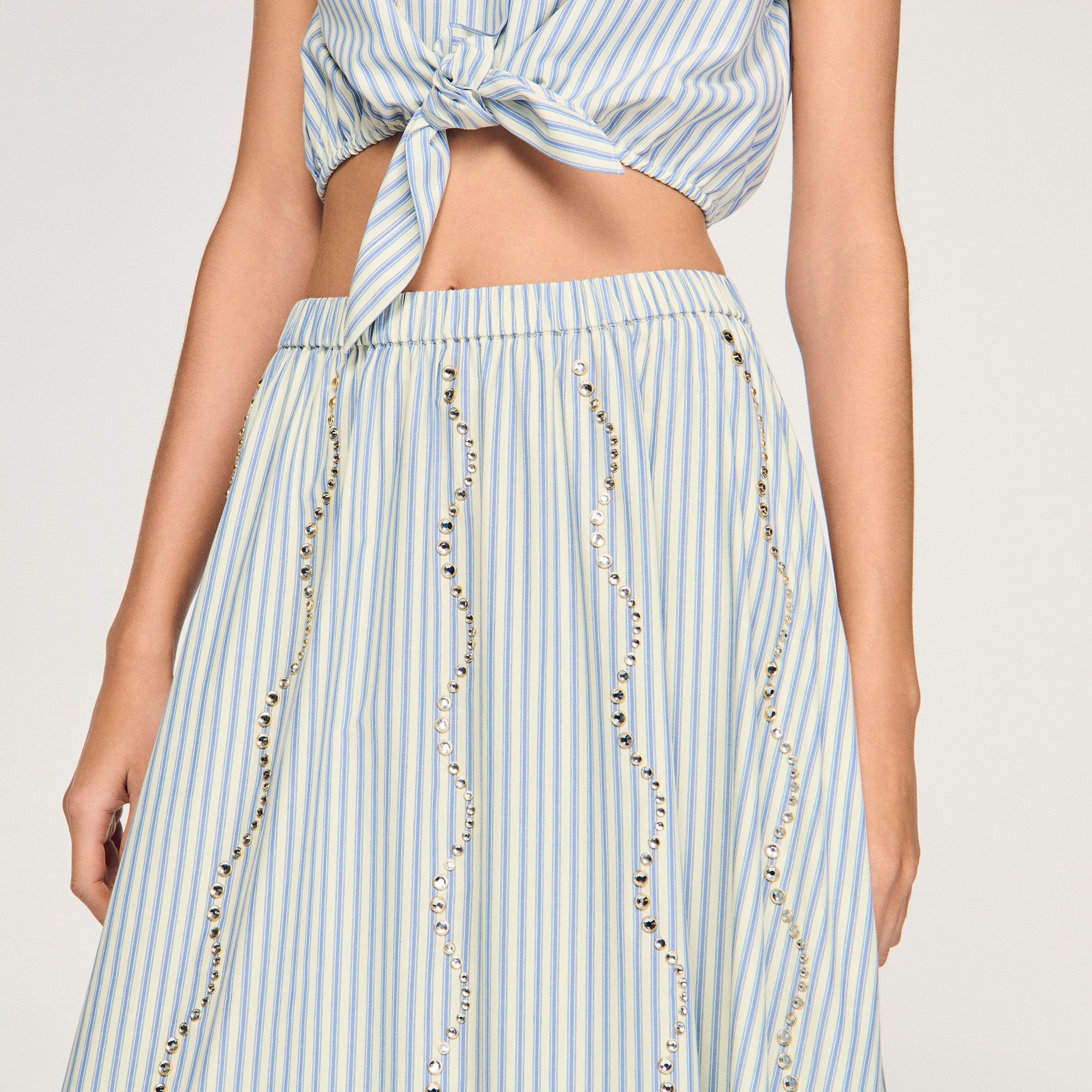 Lucia Rhinestone Striped Long Skirt Blue