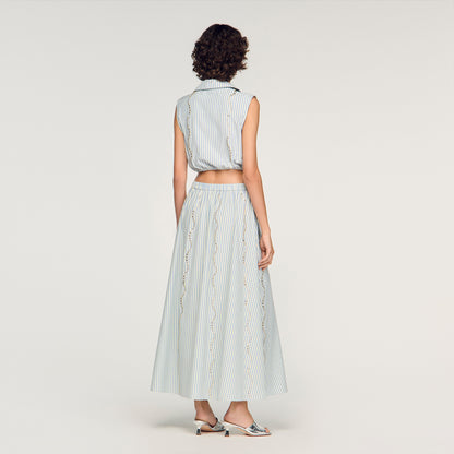 Lucia Rhinestone Striped Long Skirt Blue