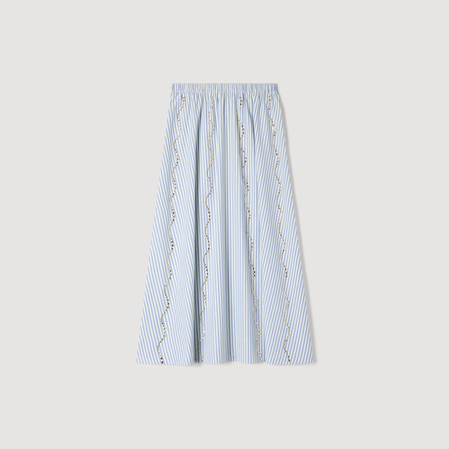 Lucia Rhinestone Striped Long Skirt Blue