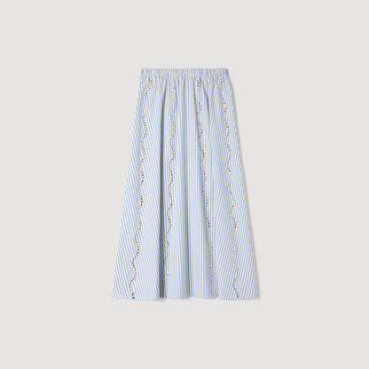Lucia Rhinestone Striped Long Skirt Blue