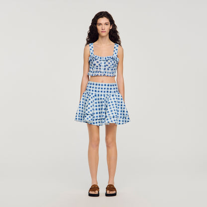 Rosie Short Gingham Linen Skirt BLU / WHITE
