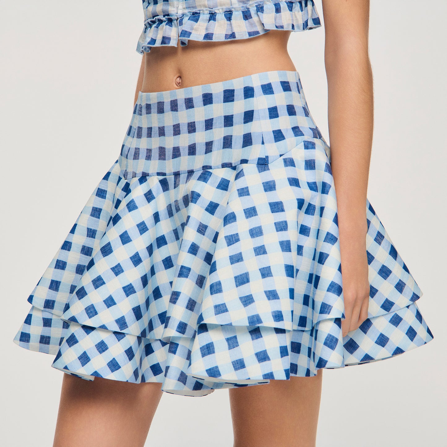 Rosie Short Gingham Linen Skirt BLU / WHITE
