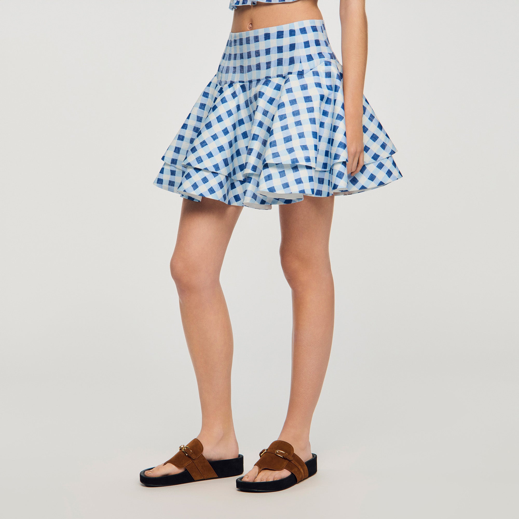 Rosie Short Gingham Linen Skirt BLU / WHITE
