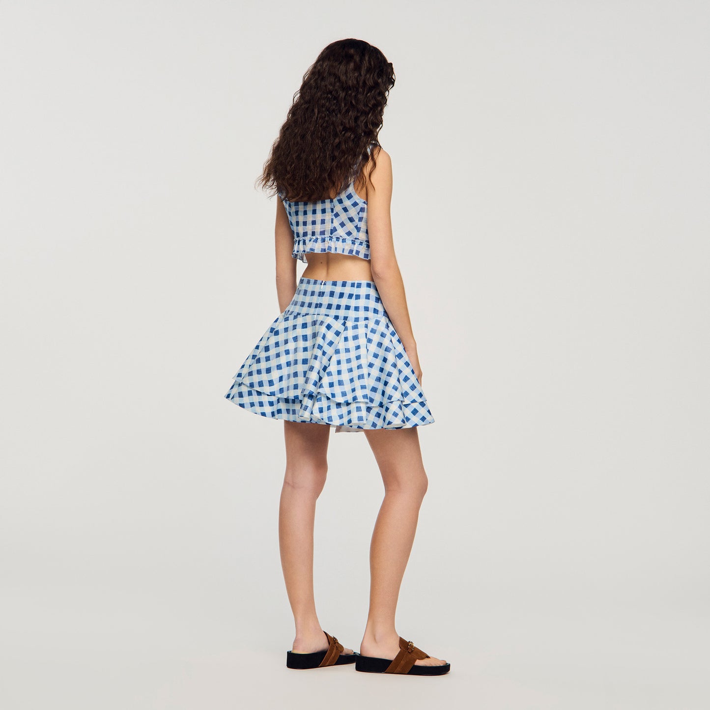 Rosie Short Gingham Linen Skirt BLU / WHITE