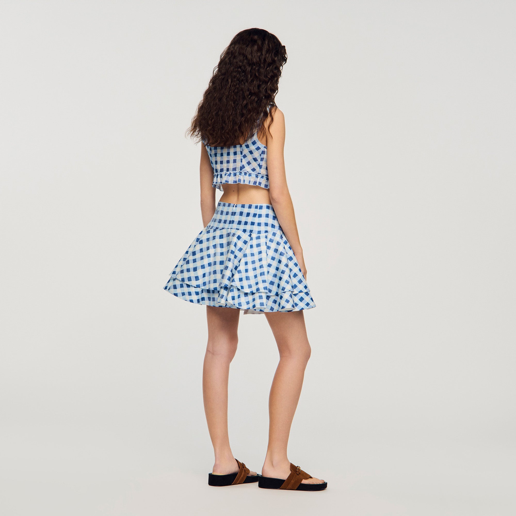 Rosie Short Gingham Linen Skirt BLU / WHITE