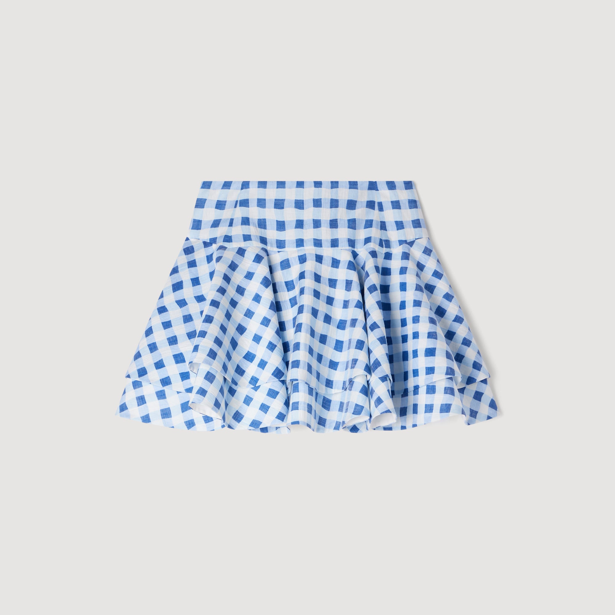 Rosie Short Gingham Linen Skirt Blu / White