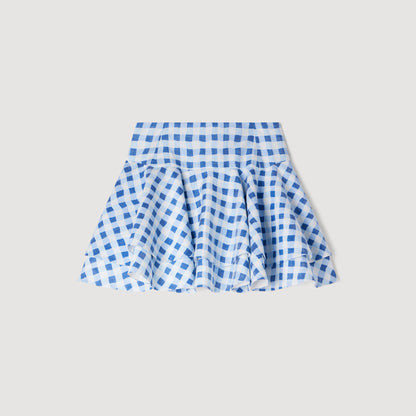 Rosie Short Gingham Linen Skirt Blu / White