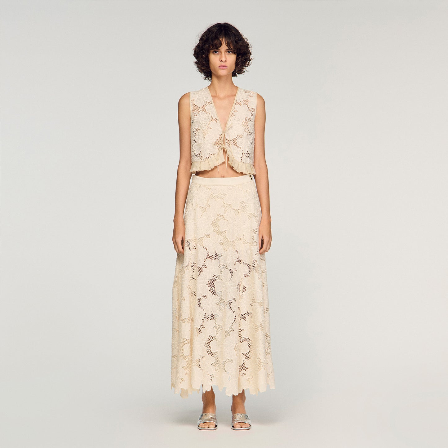 Amaya Long Guipure Skirt Ecru