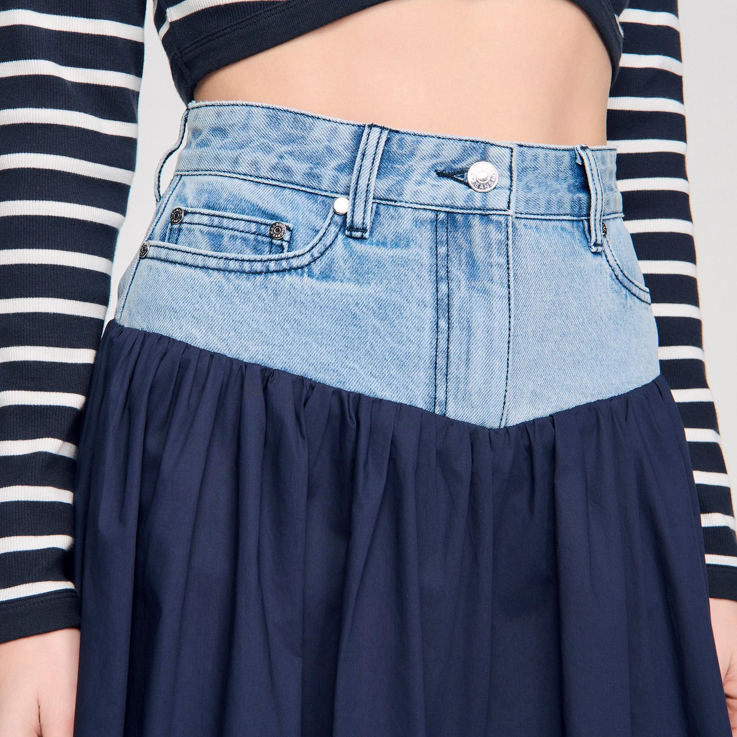 Sannie Mixed-Material Maxi Skirt NAVY BLUE