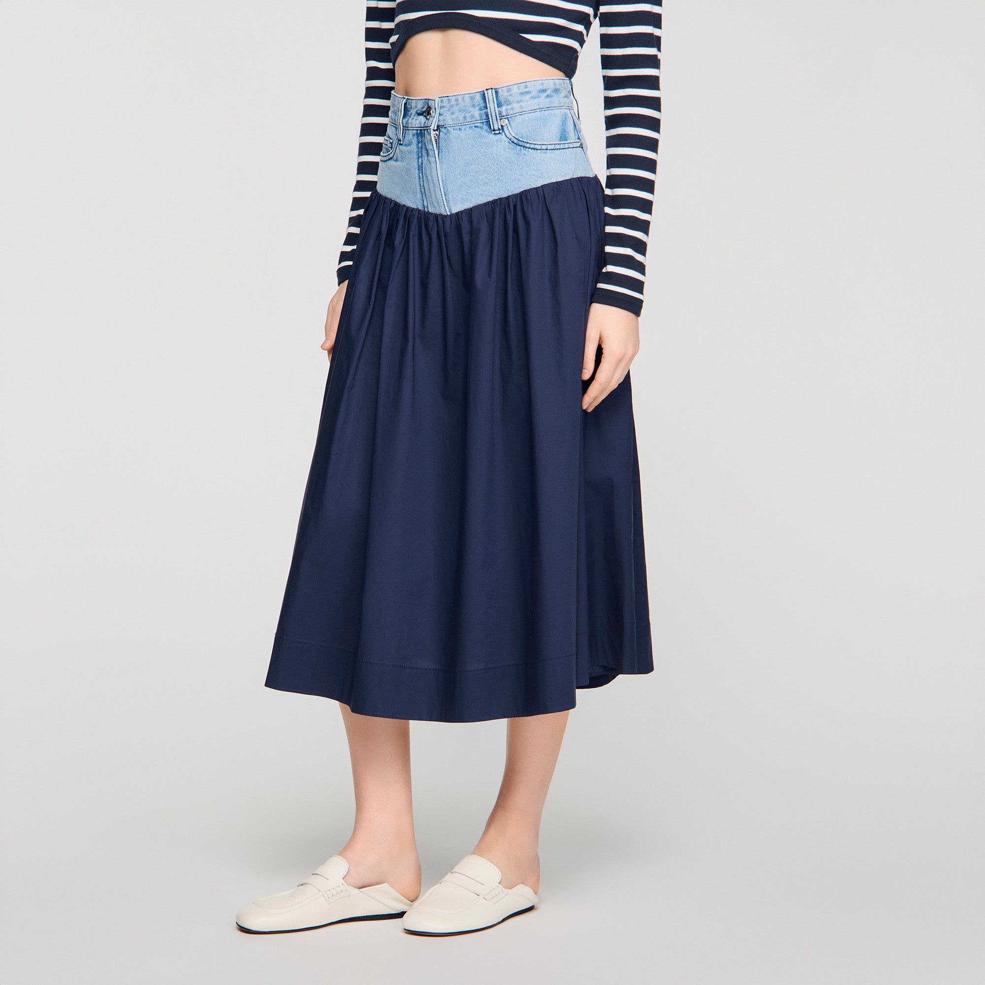 Sannie Mixed-Material Maxi Skirt Navy Blue