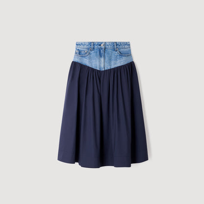 Sannie Mixed-Material Maxi Skirt NAVY BLUE