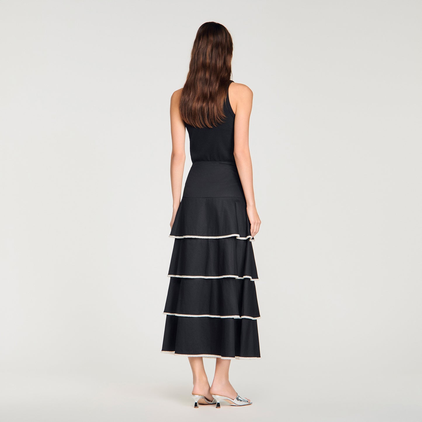 Pulco Long Ruffled Rhinestone Skirt BLACK