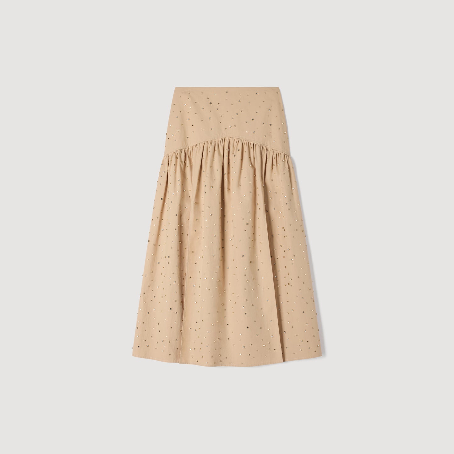 Brasilia Long Rhinestone Cotton Skirt Beige