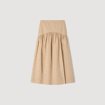 Brasilia Long Rhinestone Cotton Skirt Beige