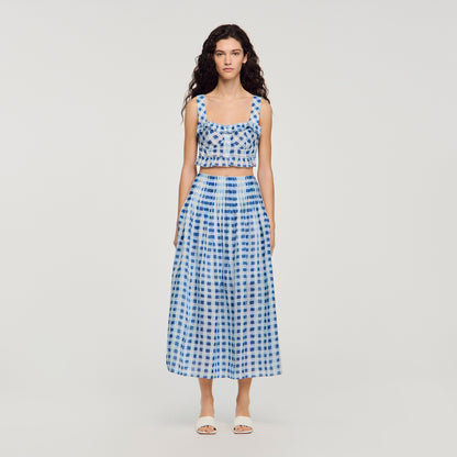 Poppy Long Gingham Linen Skirt BLU / WHITE