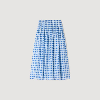 Poppy Long Gingham Linen Skirt BLU / WHITE