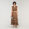 Long Ruffled Rhinestone Skirt Brown