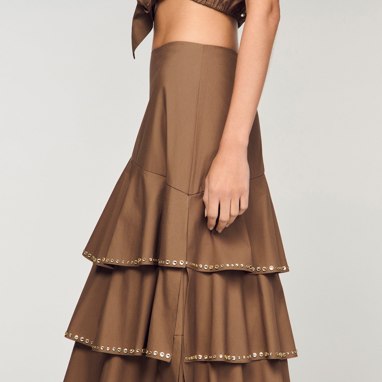 Long Ruffled Rhinestone Skirt Brown